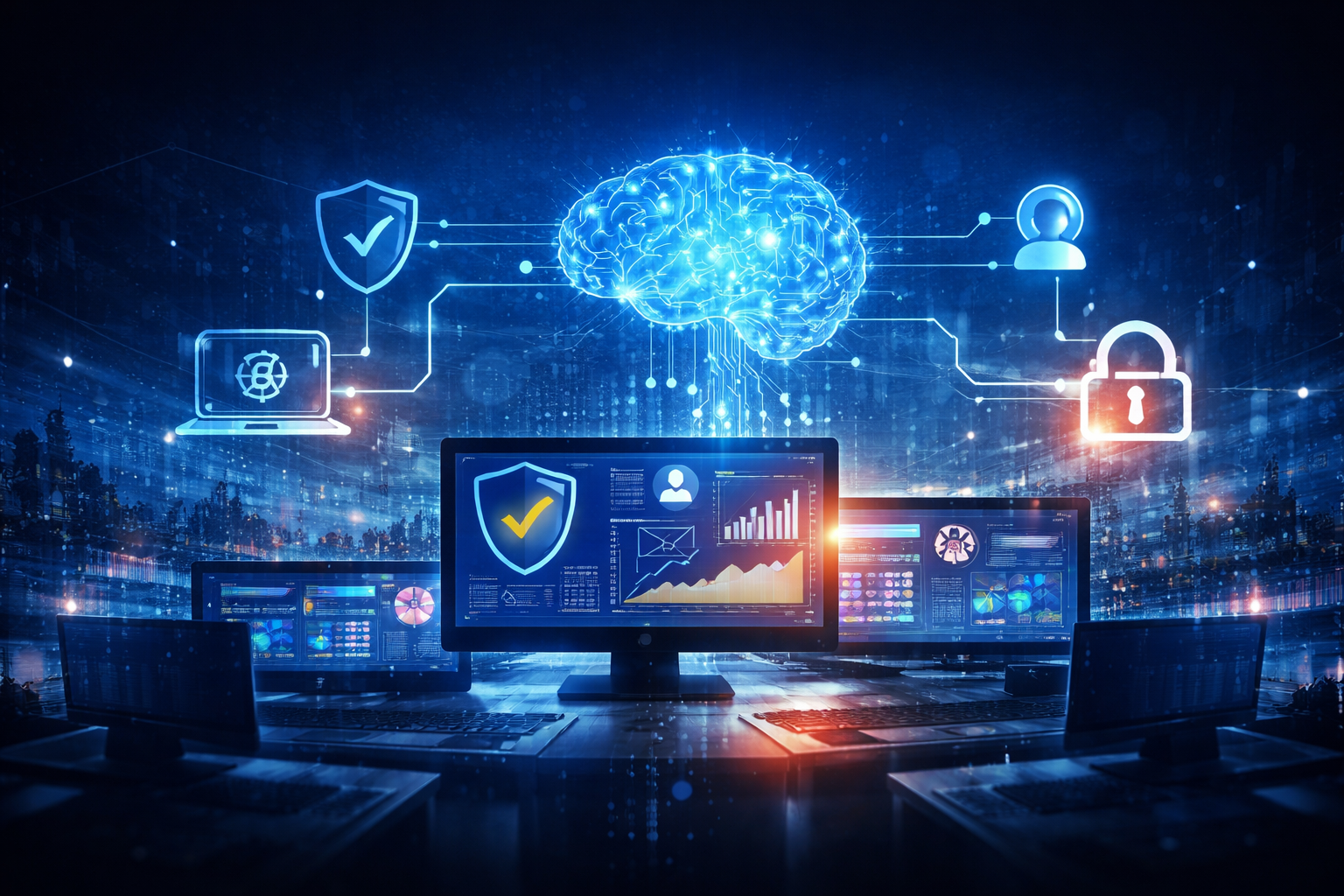 AI in security operations illustrating automated analysis and correlation across cloud, identity, and endpoint signals