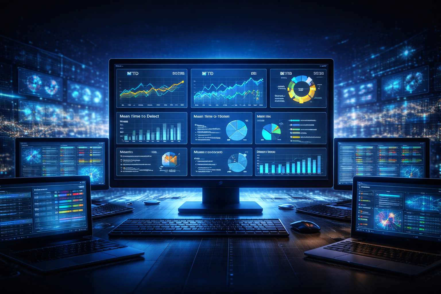 Security metrics for SOC operations dashboard illustrating performance trends and detection effectiveness